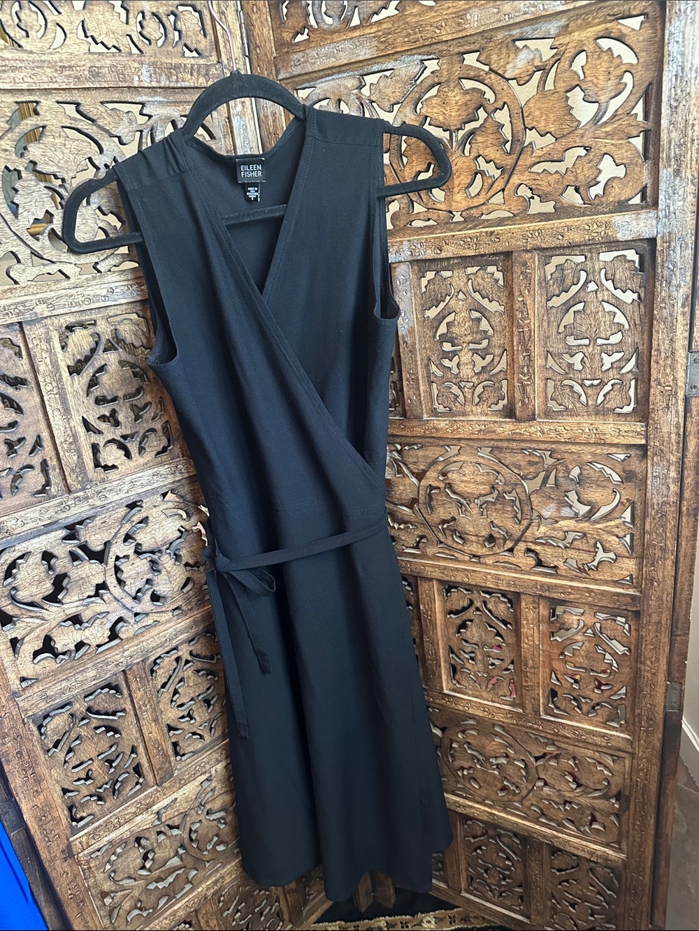 Eileen Fisher Black Sleeveless Wrap Midi Dress Size S